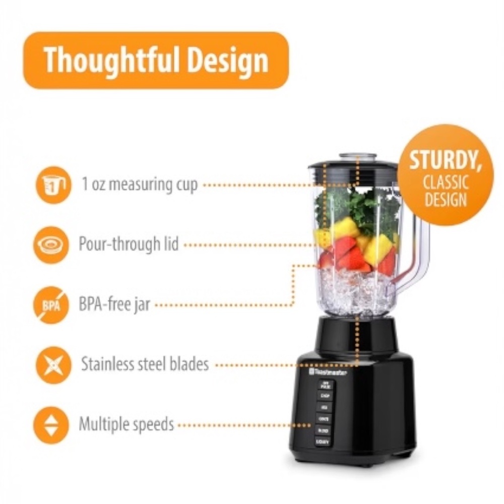 Toastmaster 5 Speed Blender with 48-oz Plastic Jar with Stainless Steel Blades - Picture 4 of 7